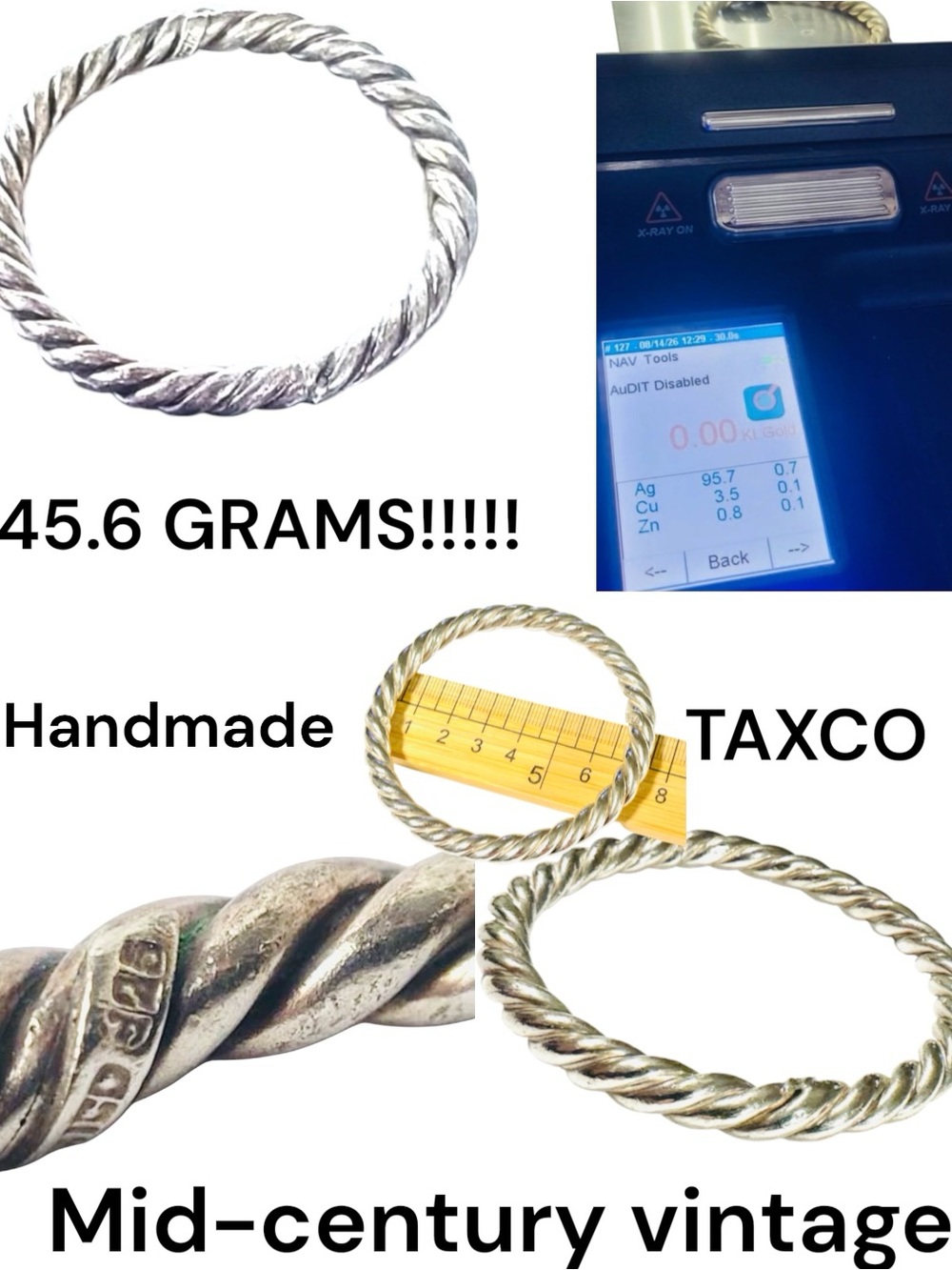 RARE Heavy 45.6g Vintage Mexican TAXCO
Solid Silver Twisted Rope Bangle
95.7%